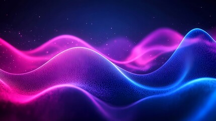 Wall Mural - Glowing Waves in Pink and Blue Colors on Dark Gradient Background