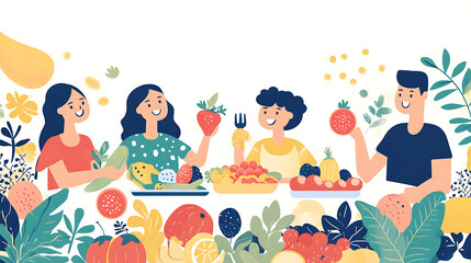 Wall Mural - Happy Family Enjoying a Colorful and Healthy Meal Together