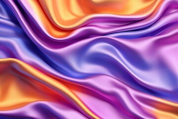 Aufkleber - Luxurious iridescent silk fabric with vibrant orange and purple hues creates dynamic abstract waves