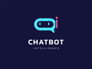 Wall Mural - chat bot artificial intelligence technology with friendly robot face chat box logo vector design con