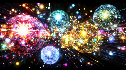 Wall Mural - abstract background featuring glowing spheres and lights in a vibrant color scheme with soft gradien