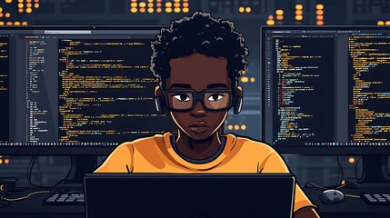 Young Programmer Coding Late at Night.