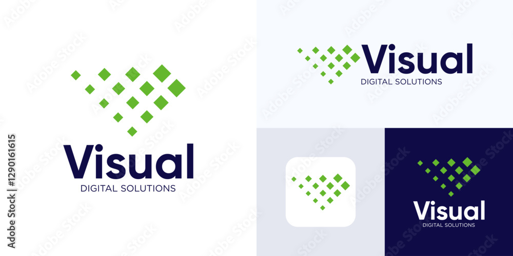 Letter initial V pixel logo design, Visual digital icon template for ...