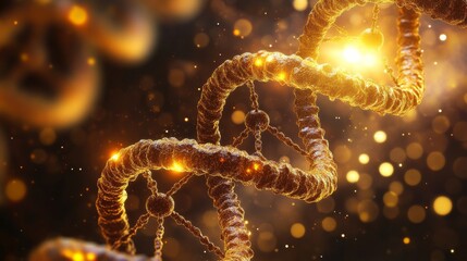 Wall Mural - closeup of a striking dna double helix with clearly visible strands and spheres, glowing molecular s