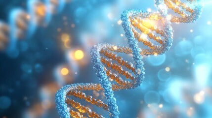 Wall Mural - closeup of a striking dna double helix with clearly visible strands and spheres, glowing molecular s