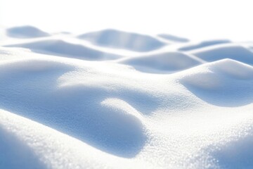 Wall Mural - pristine snow texture with gentle ripples and shadows creating an abstract winter landscape, isolated on pure white background