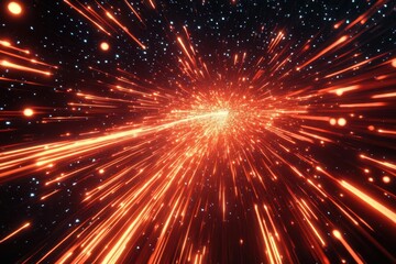 Wall Mural - red streaks blaze across a cosmic black void, dynamic light trails pulse with high-tech speed, evoki