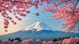 Majestic Mount Fuji Surrounded by Beautiful Cherry Blossoms in Springtime Serenity