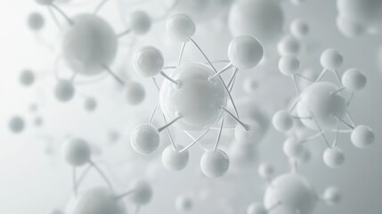 Wall Mural - futuristic 3d rendering of white atoms on white background – abstract molecular structure, science a