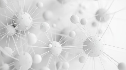 Wall Mural - futuristic 3d rendering of white atoms on white background – abstract molecular structure, science a