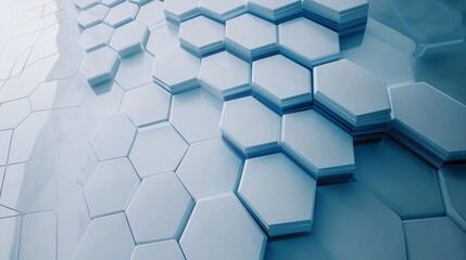 Wall Mural - futuristic science and technology background with blue hexagonal pattern on white, abstract digital 