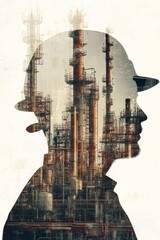 Wall Mural - silhouette of worker overlooking industrial scene