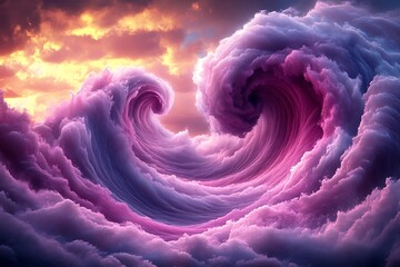 Canvas Print - Majestic swirling clouds resembling waves at sunset, creating a vibrant and surreal atmosphere