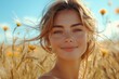 © VisionCrafter - A woman with a joyful expression, standing in a field of tall, golden grass as the wind carries the scent of wildflowers