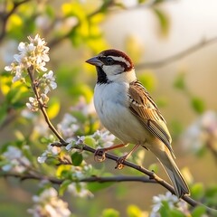 Naklejka na meble Sparrow on Blossoming Tree Branch