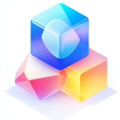 Poster - Abstract Colorful Translucent Cubes Stacked in Isometric View with Soft Lighting and Pastel Gradient