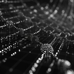 Poster - A Monochrome Network: Abstract Nodes and Lines in a Low-Key, Artistic Composition - Scientific Concept