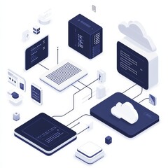 Aufkleber - Isometric Cloud Computing Network: Server, Data, Connectivity and Digital Infrastructure