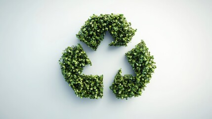 Wall Mural - Lush green recycling symbol made of leaves, highlighting sustainability and environmental awareness