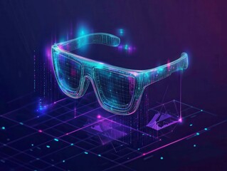 Wall Mural - futuristic wearable technology concept with digital glasses and graphics