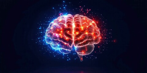 Wall Mural - futuristic brain concept with neon colors and digital effects