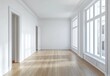 © Syarif - Empty bright room with hardwood floor and large windows. (1)