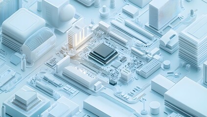 Aufkleber - Abstract circuit board city, digital tech, futuristic urban, background processing