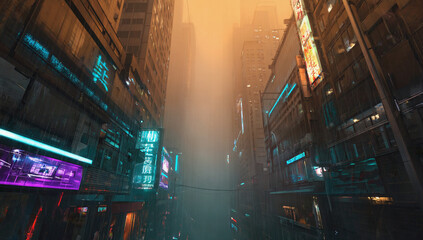 Colorful Cyberpunk Megacity illustration background