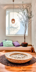 Wall Mural - Cozy relaxation area featuring stones and natural decor in a bright indoor space