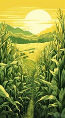 Canvas Print - Wallpaper corn field agriculture landscape sunlight.