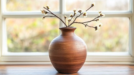 Canvas Print - Rustic Vase with Spring Blossoms by the Window