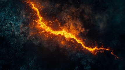 Wall Mural - a dynamic representation of molten lava flowing through a dark and mystical setting. the fiery glow 