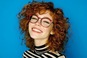 Wall Mural - Smiling Woman with Red Glasses