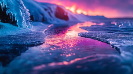 Wall Mural - a beautiful frozen landscape featuring icy formations and shimmering water. the colorful reflections