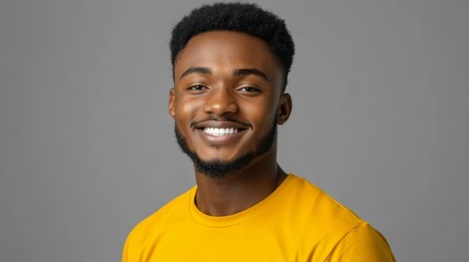 Portrait of a Smiling African Man in Yellow T-Shirt