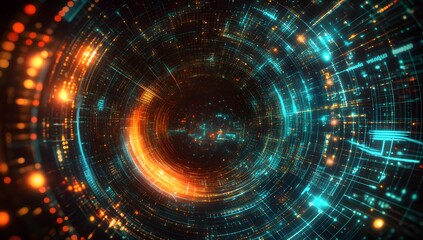 Poster - Abstract futuristic tunnel, swirling lights, data flow, digital portal