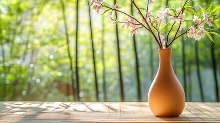 Sticker - Spring Cherry Blossom Vase on Wooden Table