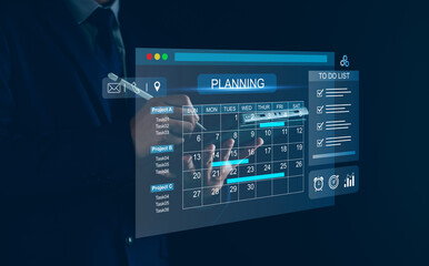 business plan calendar agenda work schedule and project management concept, businessman manages time