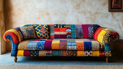 Sticker - Colorful Patchwork Sofa in a Room