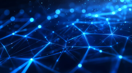 Abstract blue image with dynamic network of lines and dots