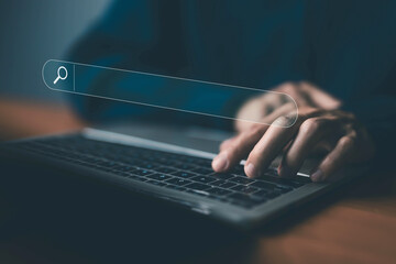 Wall Mural - search bar in the laptop. concept of information research on the internet online, data from websites