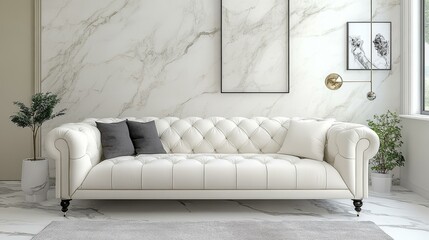 Wall Mural - Modern White Chesterfield Sofa in a Stylish Living Room