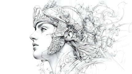 Wall Mural - pencil sketch of Athena - Goddess of wisdom, war, and crafts