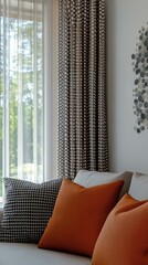 Wall Mural - Cozy Living Room Window with Orange Cushions