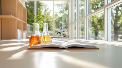 Poster - Modern Learning Laboratory Sunlit Glassware and Open Textbook - Elevate STEM Education and Sustainable Classroom Content with Bright, Inspiring Workspaces