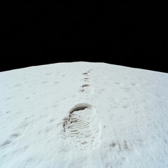 Poster - Lunar Exploration Artistry Iconic Astronaut Footprint in Moon Dust with Earth BackdropSpace Content for Educational and Corporate Innovation