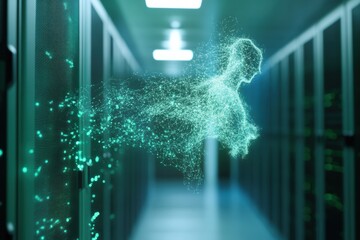 Leinwandbilder - Holographic Network Visualization in Server Room Advanced Digital Interface with Neon Textures - Data Flow Content for Technology and Business Innovation