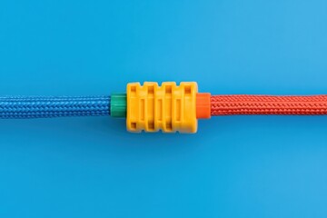Leinwandbilder - Vibrant Tech Network Colorful Braided Cables on Bold Blue Backdrop - Enterprise Connectivity and Modern Infrastructure Design for Advanced Data Processing