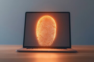 Aufkleber - Modern Minimalist Workspace Cybersecurity Integration with Sleek Laptop Displaying Secure Fingerprint Authentication - Enhancing Digital Safety for Businesses