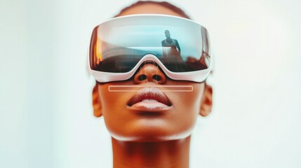 Aufkleber - Futuristic Fitness Integration Black Woman (30) in AR Glasses with Holographic Trainer and Bio-Metrics in Modern Gym for Next-Level Wellness Experience